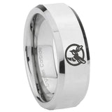 8mm Honey Bee Beveled Edges Silver Tungsten Carbide Mens Ring Personalized