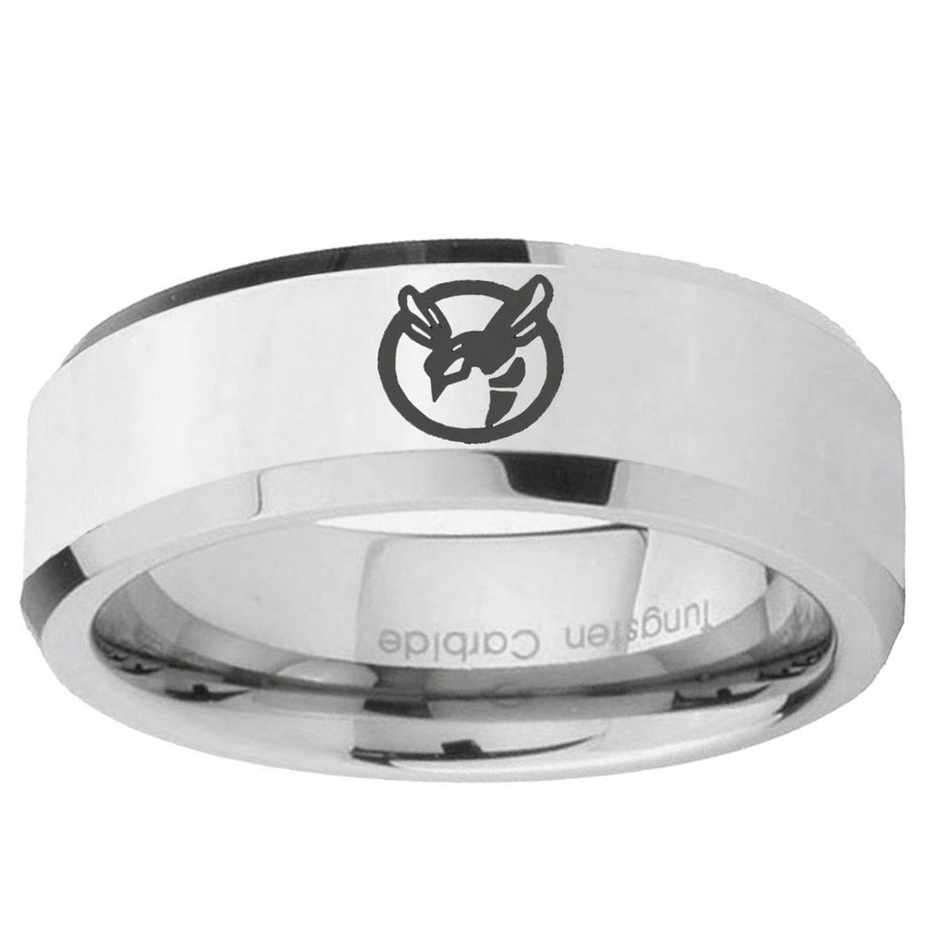 10mm Honey Bee Beveled Edge Silver Tungsten Ring