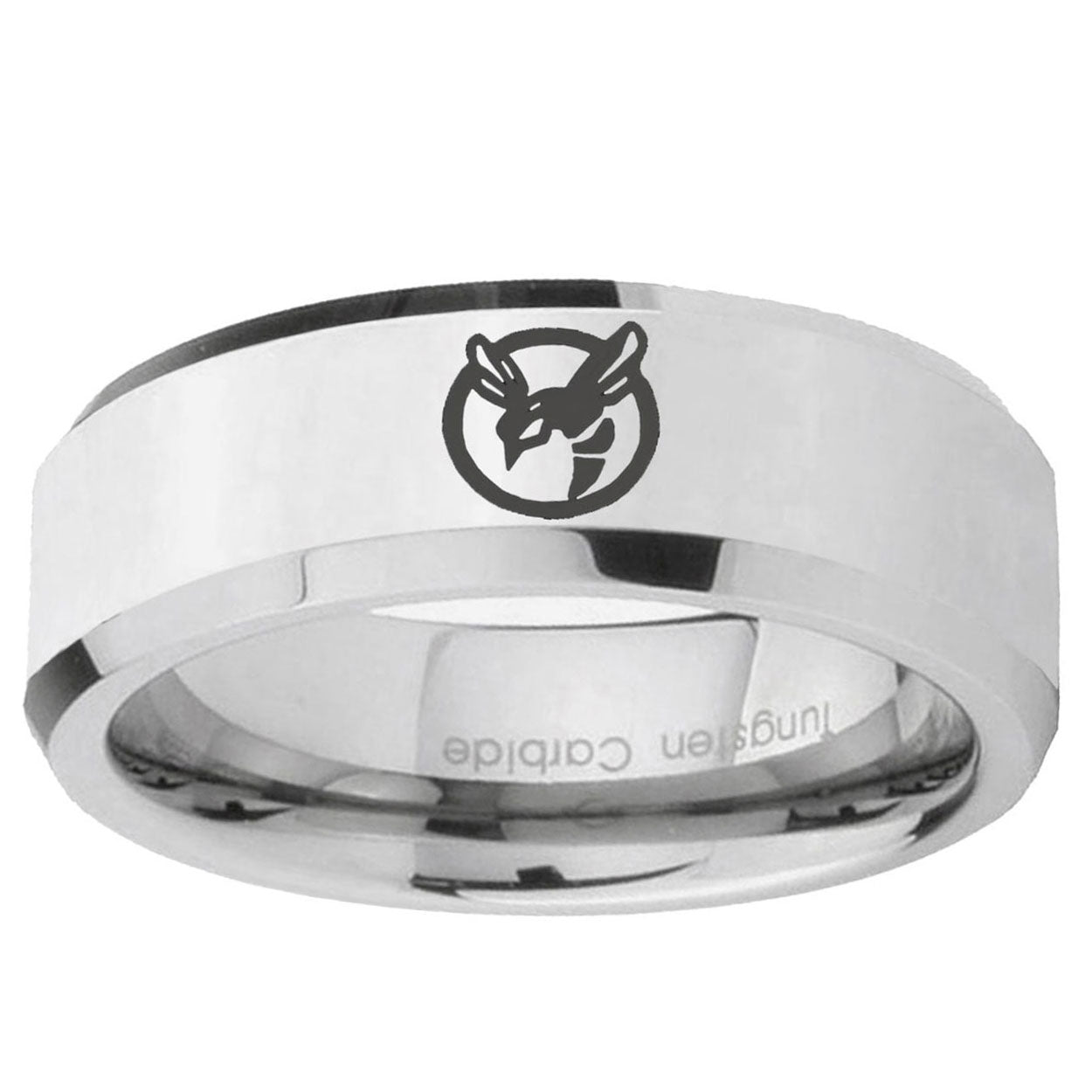 10mm Honey Bee Beveled Edge Silver Tungsten Ring