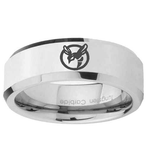 10mm Honey Bee Beveled Edge Silver Tungsten Ring