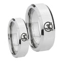 Honey Bee Beveled Edges Silver Tungsten Bridal Ring Set