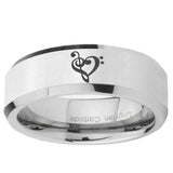 5, 8mm Music & Heart Beveled Edge Silver Tungsten Ring