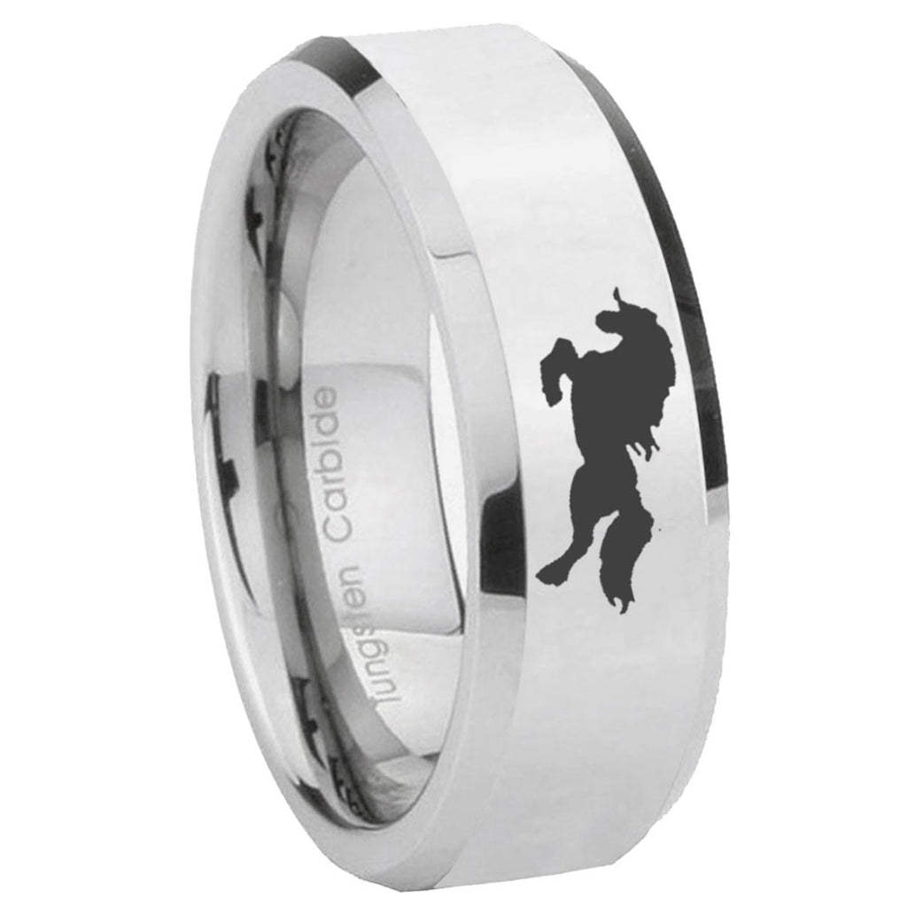 10mm Horse Beveled Edges Silver Tungsten Carbide Mens Wedding Band