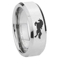 10mm Horse Beveled Edges Silver Tungsten Carbide Mens Wedding Band