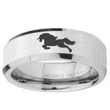 10mm Horse Beveled Edge Silver Tungsten Ring