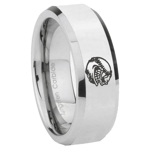 10mm Angry Baseball Beveled Edges Silver Tungsten Wedding Engagement Ring