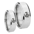 Angry Baseball Beveled Edges Silver Tungsten Mens Set Ring