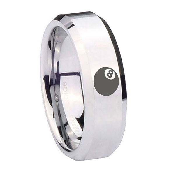 10mm-8-Ball-Beveled-Edges-Silver-Tungsten-Carbide-Men's-Engagement-Ring