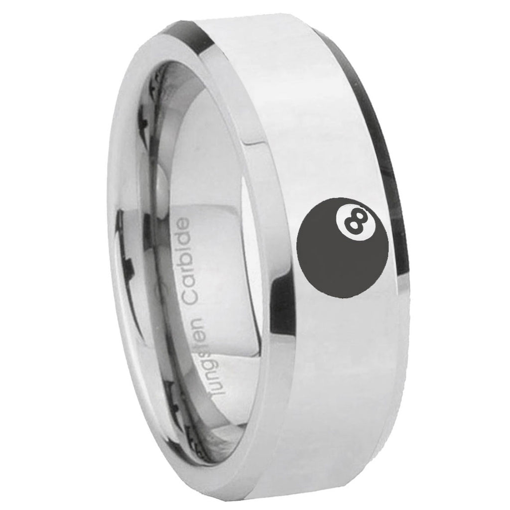 10mm 8 Ball Beveled Edges Silver Tungsten Carbide Men's Engagement Ring