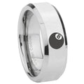 10mm 8 Ball Beveled Edges Silver Tungsten Carbide Men's Engagement Ring