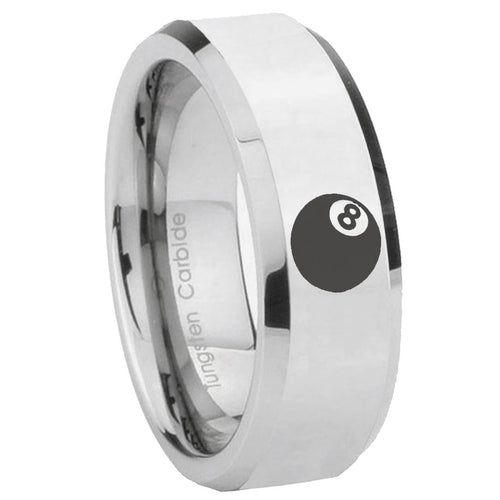 10mm 8 Ball Beveled Edges Silver Tungsten Carbide Men's Engagement Ring