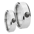8 Ball Beveled Edges Silver Tungsten His Hers Ring Set