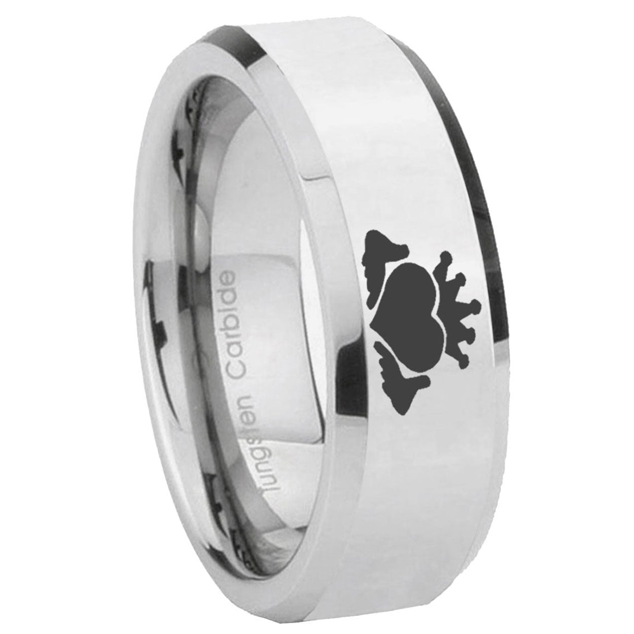 8MM Claddagh Design Bevel Polish Silver Tungsten Men's Wedding Band