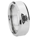 8mm Claddagh Design Beveled Edges Silver Tungsten Carbide Rings for Men