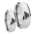 Claddagh Design Beveled Edges Silver Tungsten Engagement Ring Set