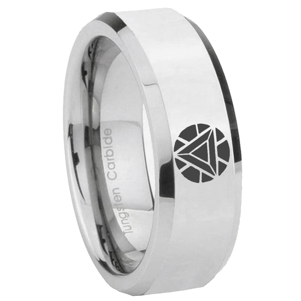 8MM Iron Man Art Bevel Polish Silver Tungsten Ring For Man