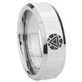 8mm Iron Man Art Reactor Beveled Edge Silver Mens Engraved Rings