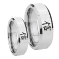Kanji Faith Beveled Edges Silver Tungsten Couple Rings