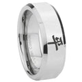 8MM Kanji Peace Bevel Polish Silver Tungsten Men And Women Ring