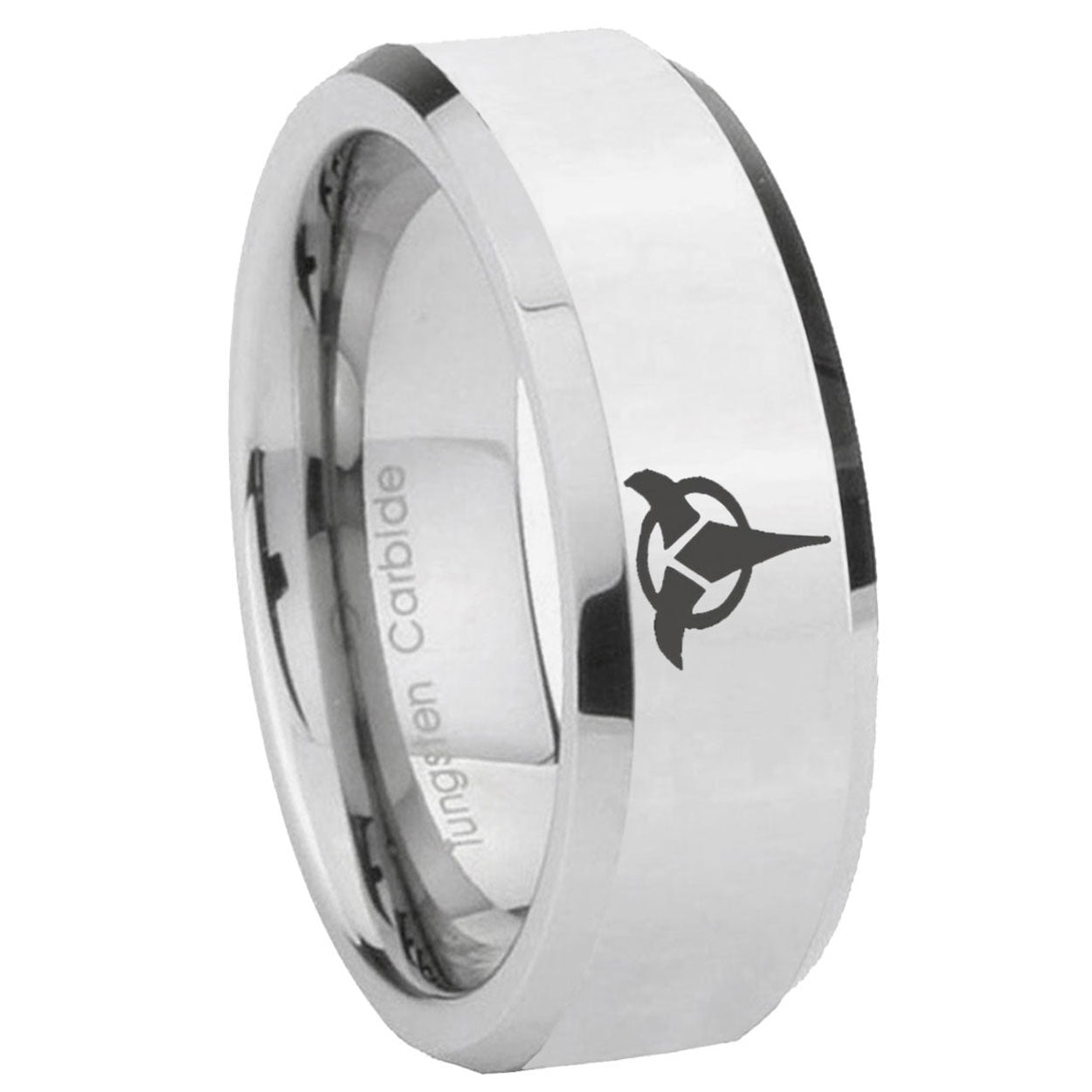 8MM Klingon Bevel Polish Silver Tungsten Men's Wedding Band