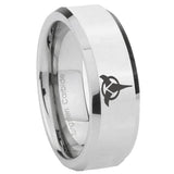 8mm Klingon Beveled Edges Silver Tungsten Carbide Mens Bands Ring