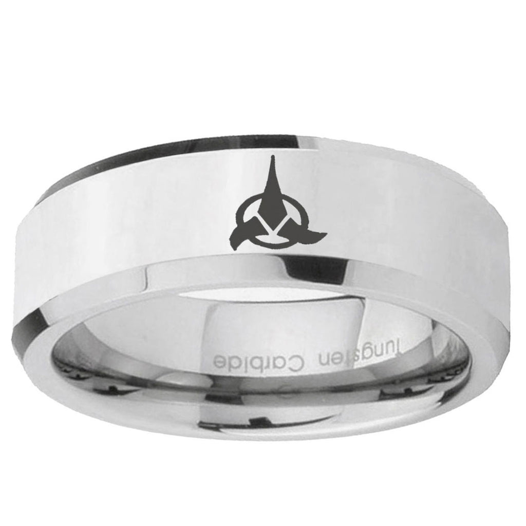 10mm Klingon Beveled Edge Silver Tungsten Ring
