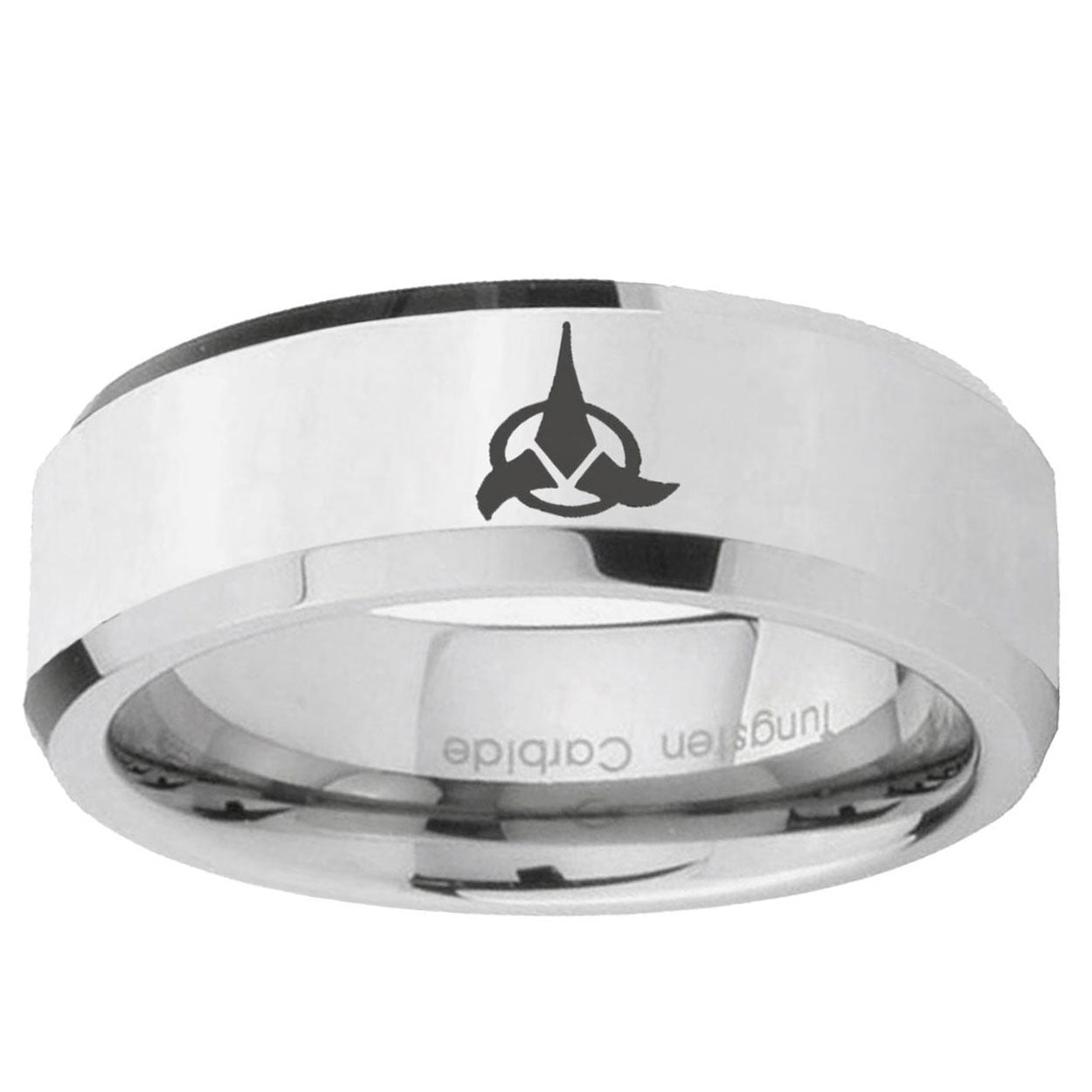 10mm Klingon Beveled Edge Silver Tungsten Ring