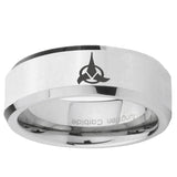 5, 8mm Klingon Beveled Edge Silver Tungsten Carbide Mens Bands Ring