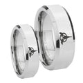 Klingon Beveled Edges Silver Tungsten Mens Set Ring