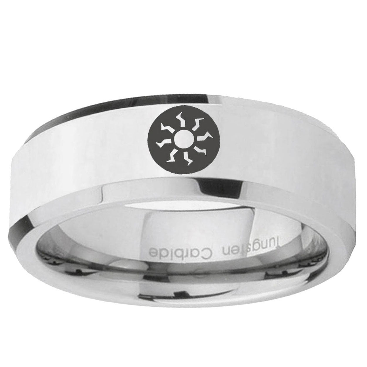 10mm Magic The Gathering Beveled Edge Silver Tungsten Custom Ring for Men