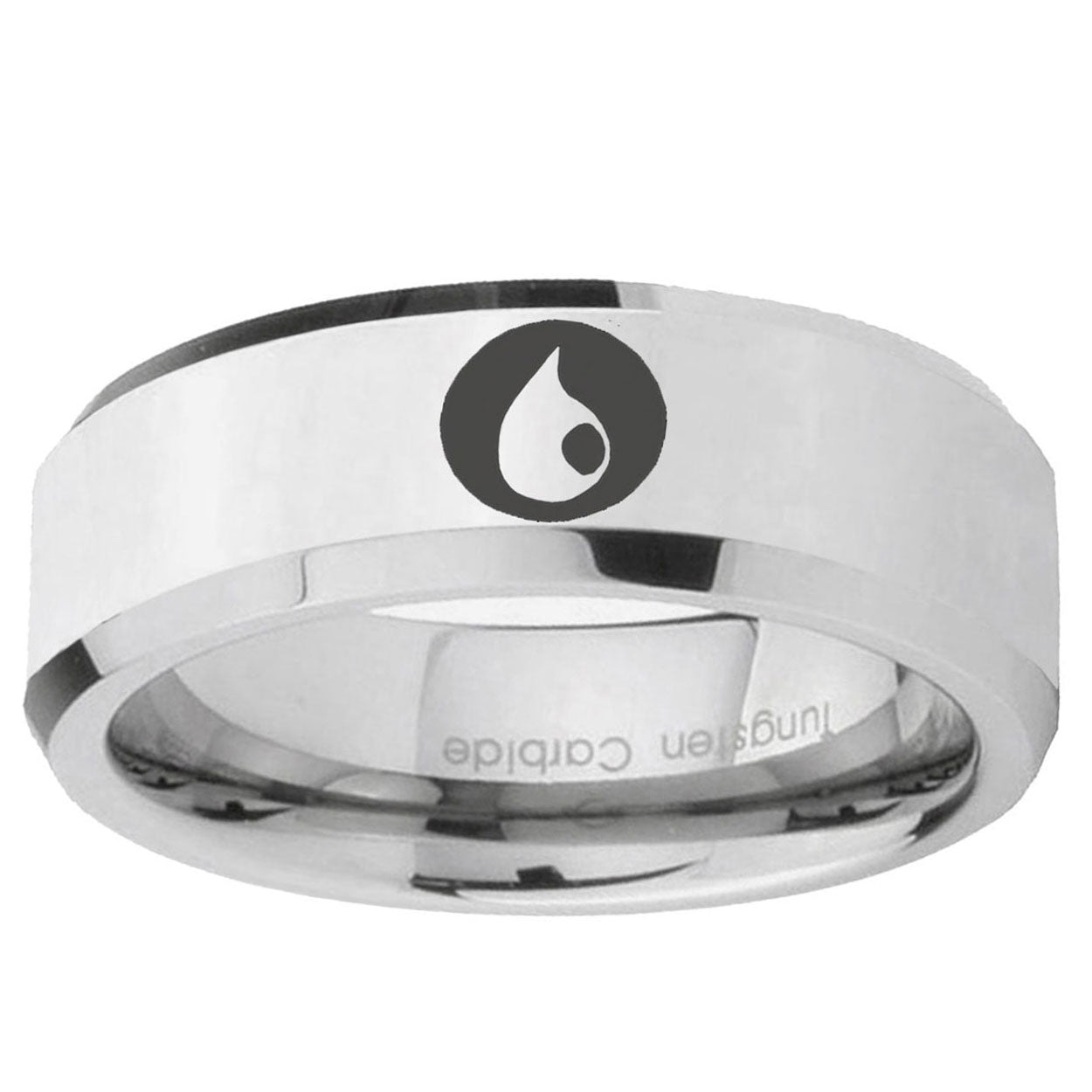 10mm Magic Gathering Beveled Edge Silver Tungsten Carbide Mens Ring