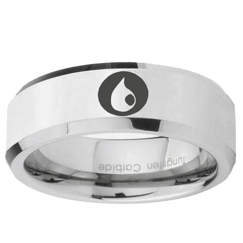 10mm Magic Gathering Beveled Edge Silver Tungsten Carbide Mens Ring