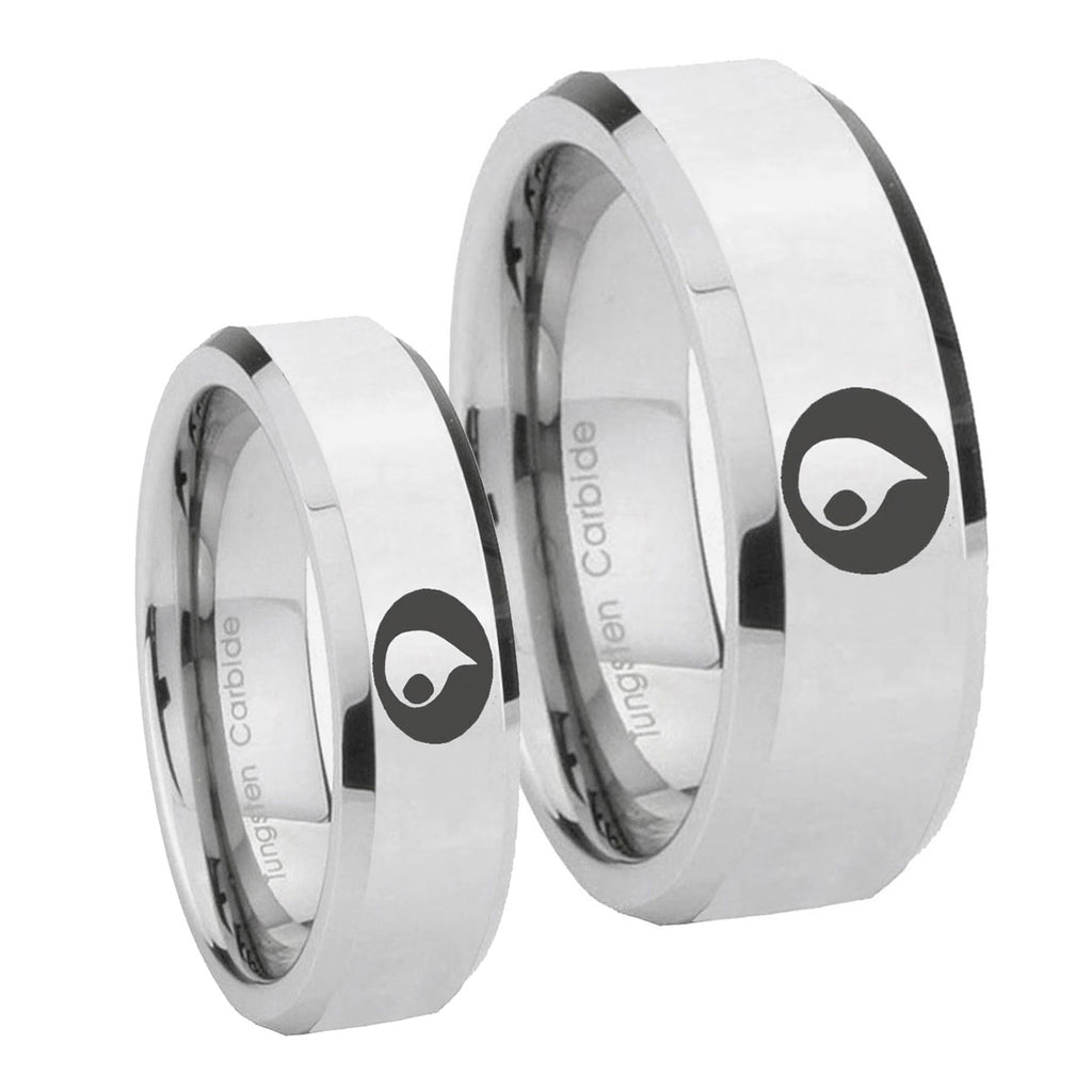 Magic GatheRing Beveled Edges Silver Tungsten Mens Ring Set