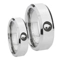 Magic GatheRing Beveled Edges Silver Tungsten Mens Ring Set