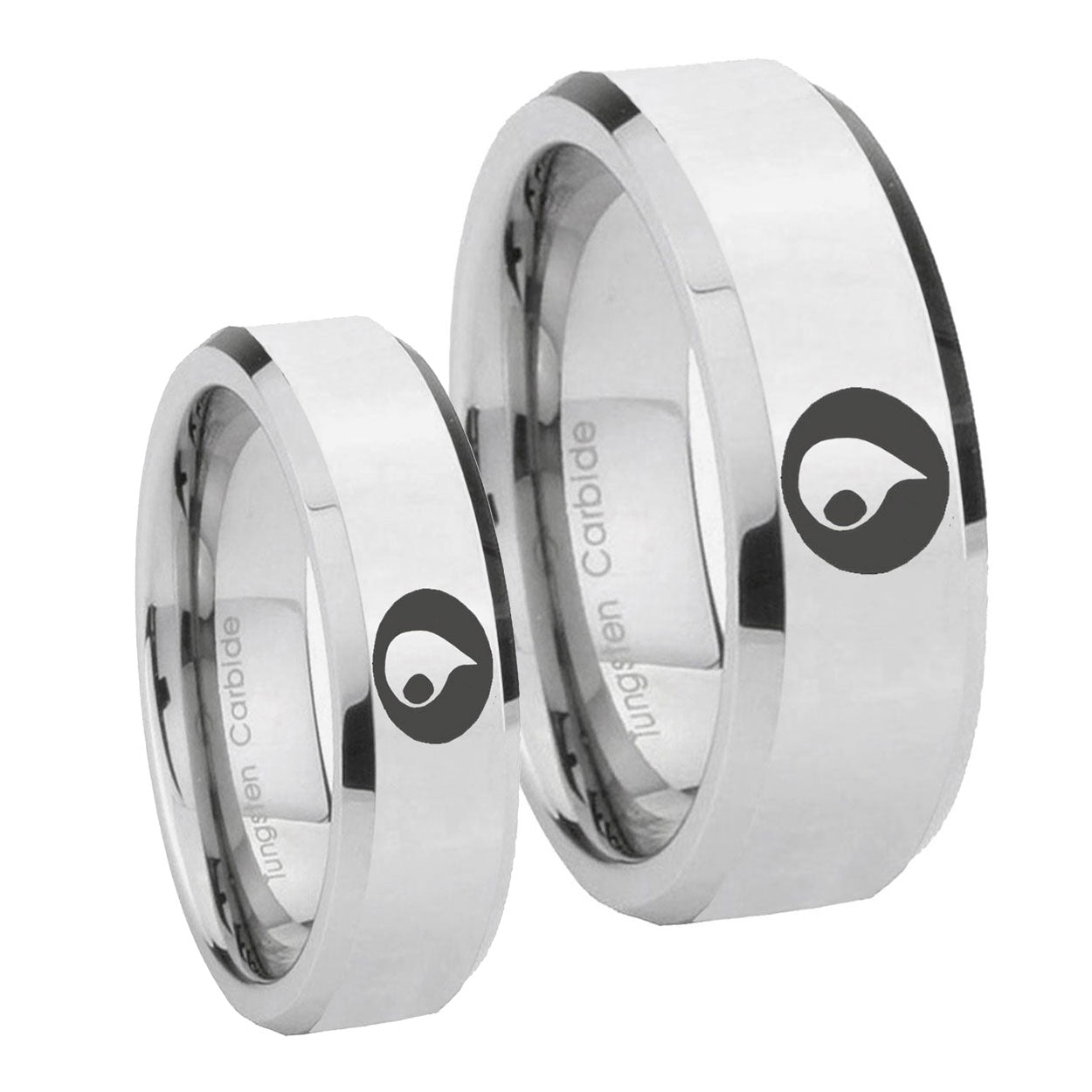Magic GatheRing Beveled Edges Silver Tungsten Mens Ring Set