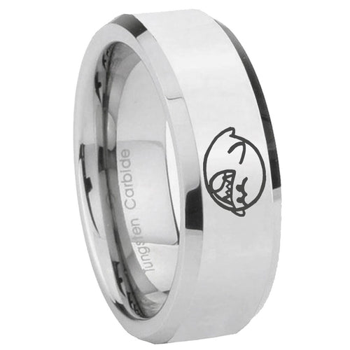 10mm Mario Boo Ghost Beveled Edges Silver Tungsten Carbide Men's Ring