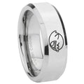 8MM Mario Boo Ghost Bevel Polish Silver Tungsten Engrave Ring