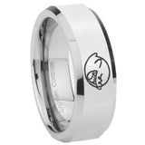 8mm Mario Boo Ghost Beveled Edges Silver Tungsten Carbide Wedding Bands Ring