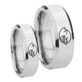 Mario Boo Ghost Beveled Edges Silver Tungsten Mens Band Set