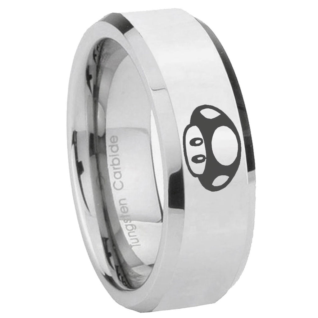 10mm Mario Mushroom Beveled Edges Silver Tungsten Wedding Engraving Ring