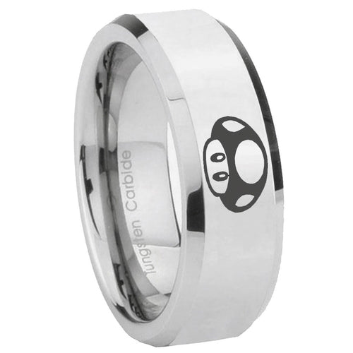 10mm Mario Mushroom Beveled Edges Silver Tungsten Wedding Engraving Ring