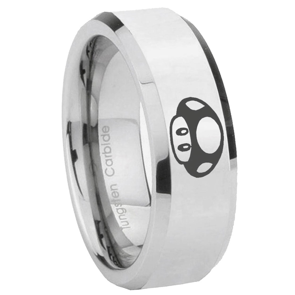 8MM Mario Mushroom Bevel Polish Silver Tungsten Wedding Band For Men