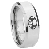 8mm Mario Mushroom Beveled Edges Silver Tungsten Carbide Men's Engagement Band