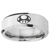 5, 8mm Mario Mushroom Beveled Edge Silver Tungsten Ring