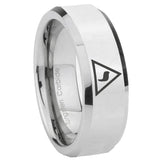 10mm Masonic Yod Beveled Edges Silver Tungsten Carbide Engagement Ring