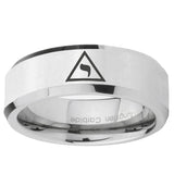 10mm Masonic Yod Beveled Edge Silver Tungsten Ring
