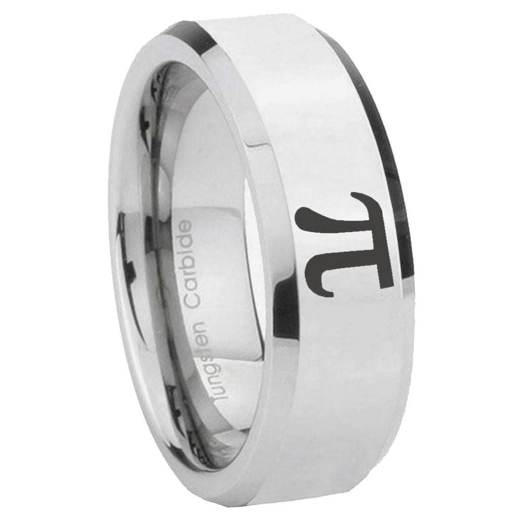 10mm Math Pi Beveled Edges Silver Tungsten Carbide Wedding Bands Ring