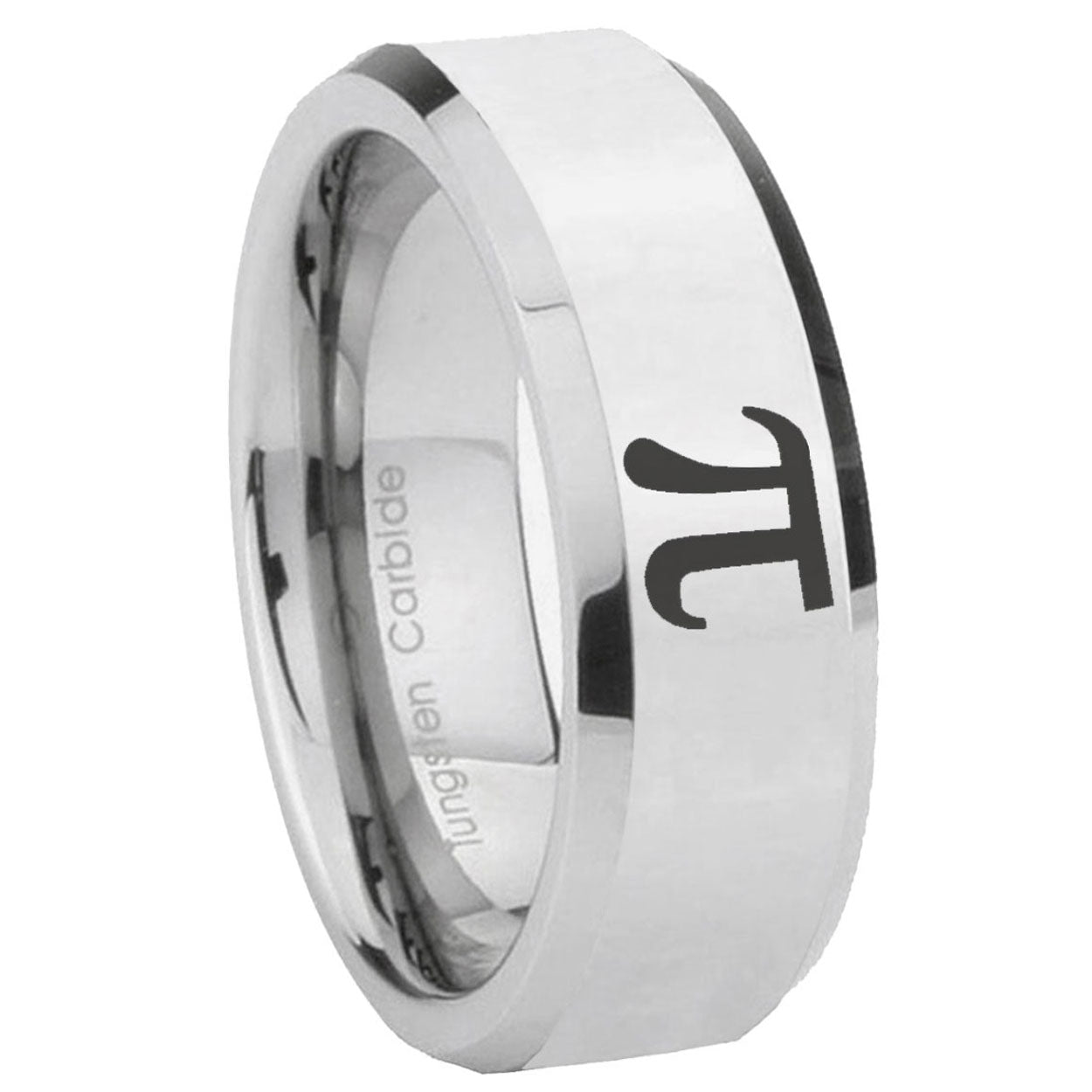8MM Math Pi Bevel Polish Silver Tungsten Men And Women Ring