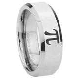 8mm Math Pi Beveled Edges Silver Tungsten Carbide Men's Bands Ring