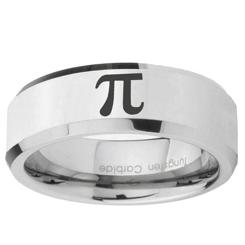 10mm Math Pi Beveled Edge Silver Tungsten Ring